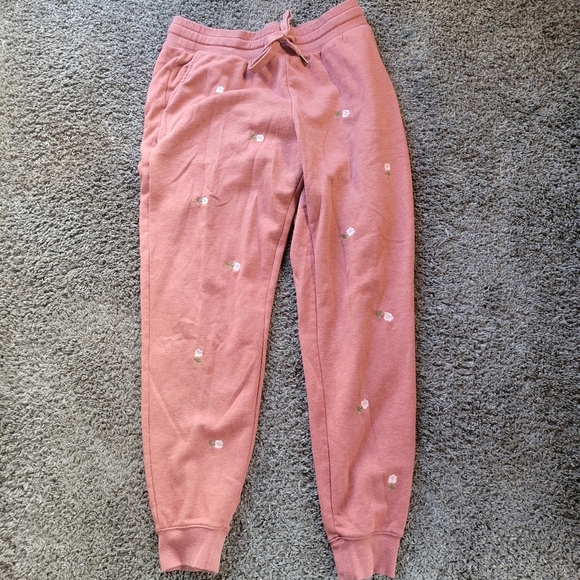 Old navy terracotta floral sweatpants Pink Womans Size Medium - Picture 1 of 8